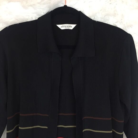 Exclusively Misook Womens Black Striped Cardigan Open Jacket XS - Picture 2 of 5
